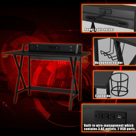 Space-Saving Gaming Desk with Monitor Shelf, Cup, Headphone Holder 2 Space-Saving Gaming Desk with Monitor Shelf, Cup, Headphone Holder - Image 2