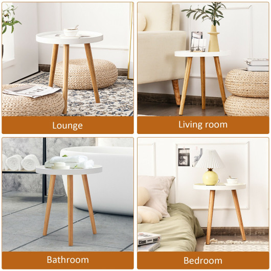 Compact Round Side Table with Wooden Tray and Bamboo Legs 7 Compact Round Side Table with Wooden Tray and Bamboo Legs - Image 7