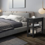 3 Tier Narrow Side Table with Drawer and Double Shelves