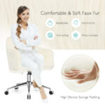 Modern Beige Faux Fur Swivel Office Chair with Armrests