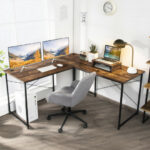 Reversible L-Shaped Long Computer Desk with Monitor Stand (2-Person)