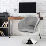 Adjustable Velvet Swivel Accent Chair with Round Back and Metal Base