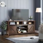 Farmhouse Sliding Barn Door TV Stand with Adjustable Shelves