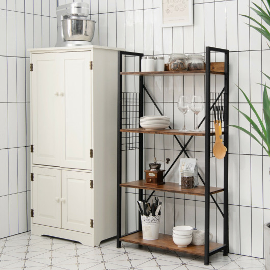 Industrial 4-Tier Bookshelf with Adjustable Shelf and Hooks 6 Industrial 4-Tier Bookshelf with Adjustable Shelf and Hooks - Image 6