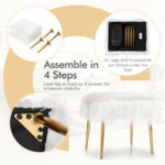 Faux Fur Vanity Stool with Golden Metal Legs for Living Room 20 Faux Fur Vanity Stool with Golden Metal Legs for Living Room