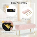 Faux Fur Ottoman Bench with Gold Legs for Living Room