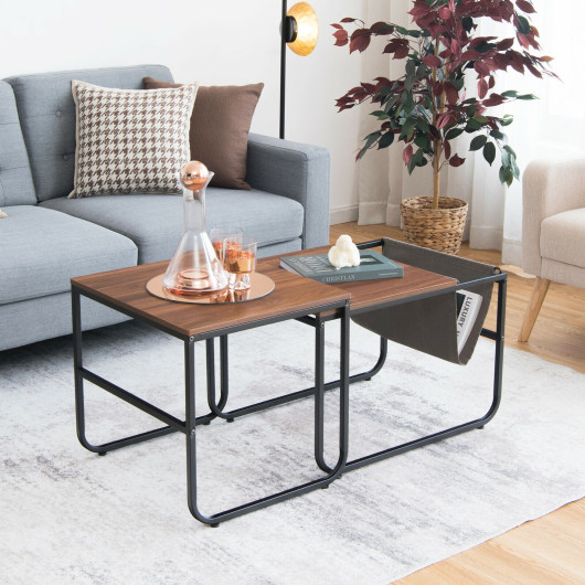 Rustic Brown Nesting Coffee Tables with Storage Pocket (Set of 2) 7 Rustic Brown Nesting Coffee Tables with Storage Pocket (Set of 2) - Image 7
