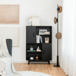 Modern Storage Cabinet with Doors Shelves and Rubberwood Legs