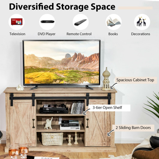 Natural Sliding Barn Door TV Stand with Adjustable Shelves 2 Natural Sliding Barn Door TV Stand with Adjustable Shelves - Image 2
