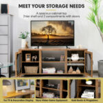 Rustic Brown TV Stand with Mesh Doors and Adjustable Shelves