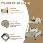 Gray 2-Tier Rolling End Table with Tray and Drawer 13 Gray 2-Tier Rolling End Table with Tray and Drawer
