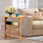 Bamboo L-Shaped End Table with Storage Bag Space-Saving Design