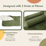 Modular Army Green Loveseat Sofa with Bolsters and Storage
