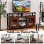 Rustic 58 Inch TV Stand with Cabinets and Shelves