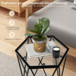 Hexagonal Glass Top End Table with Metal Frame 14 Hexagonal Glass Top End Table with Metal Frame