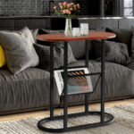 Rustic Brown Narrow 2-Tier Oval End Table with Storage