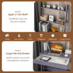 Ladder Shelf Desk with Drawer, Countertop, and 2 Shelves