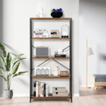 Industrial Open Bookcase with 4 Shelves and X-Shaped Design