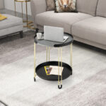 Gold 2-Tier Round Side Table with Removable Tray