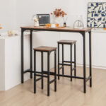 Rustic Brown Industrial Bar Stools with Footrests and Adjustable Pads (Set of 2)