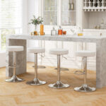 Adjustable PU Leather Swivel Bar Stools with Chrome Base (Set of 2)