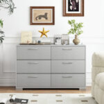 Modern Grey 6 Drawer Storage Cabinet with Metal Legs