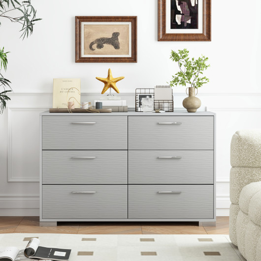 Modern Grey 6 Drawer Storage Cabinet with Metal Legs