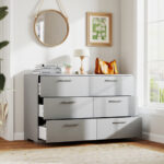 Modern Grey 6 Drawer Storage Cabinet with Metal Legs