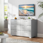 Modern Grey 6 Drawer Storage Cabinet with Metal Legs