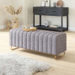 Velvet Tufted Bench with Steel Legs in Stone Gray 6 Velvet Tufted Bench with Steel Legs in Stone Gray