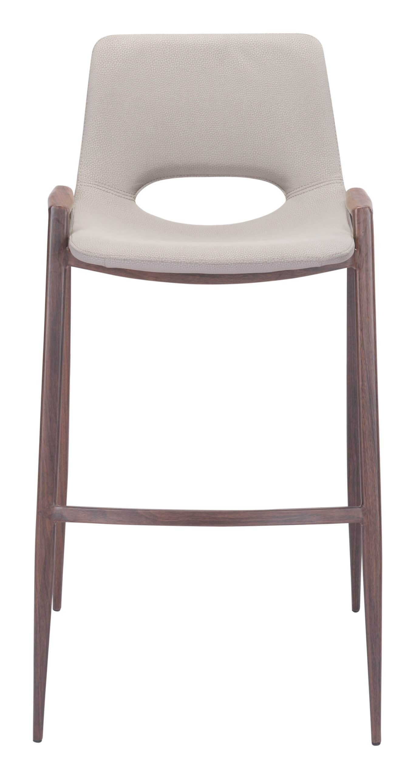 Mid-Century Modern Barstool with Faux Leather and Walnut Legs (Set of 2)