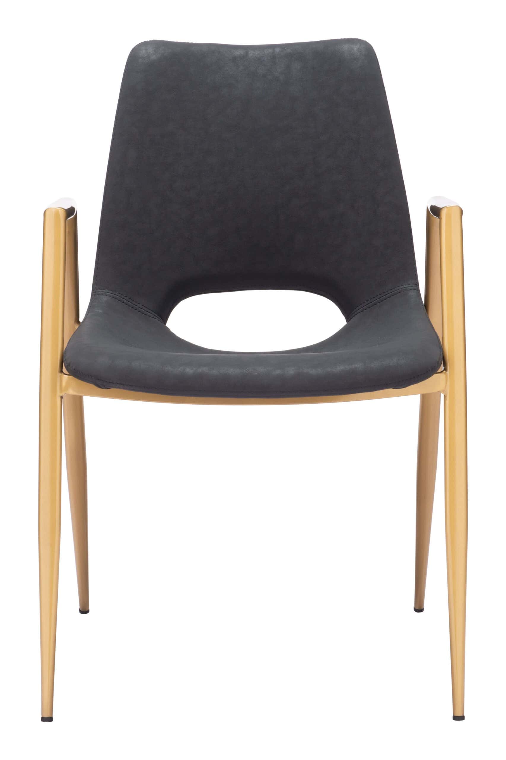 Black and Gold Mid-Century Modern Dining Chair with Faux Leather (Set of 2)