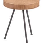 Round Wood and Rattan Side Table with Steel Frame 9 Round Wood and Rattan Side Table with Steel Frame