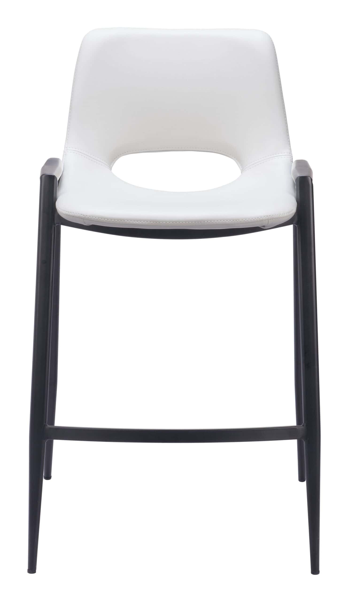 White Faux Leather Counter Stool with Black Steel Frame (Set of 2)