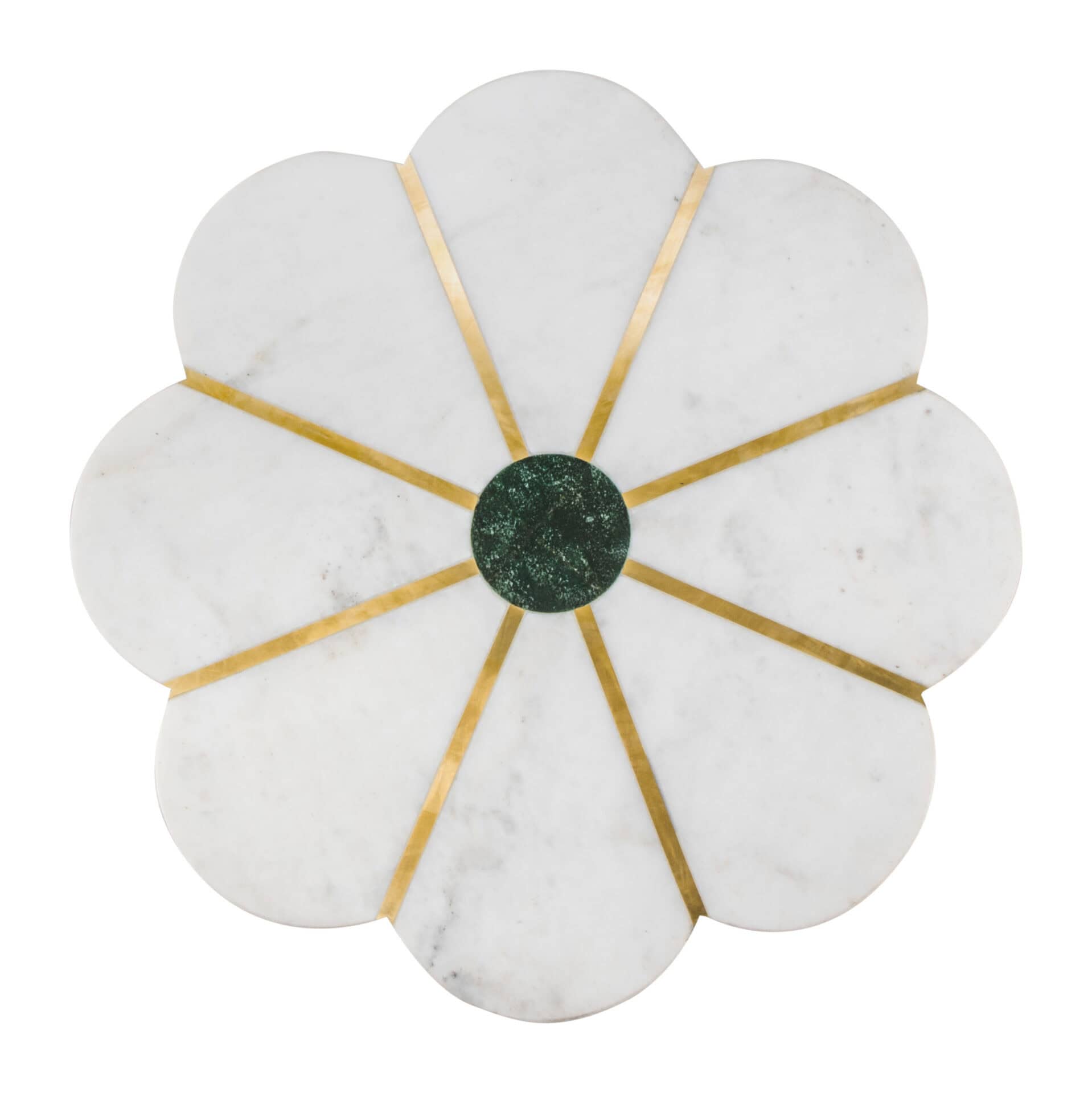 Vintage Green Marble Flower Side Table with Gold Base 4 Vintage Green Marble Flower Side Table with Gold Base - Image 4