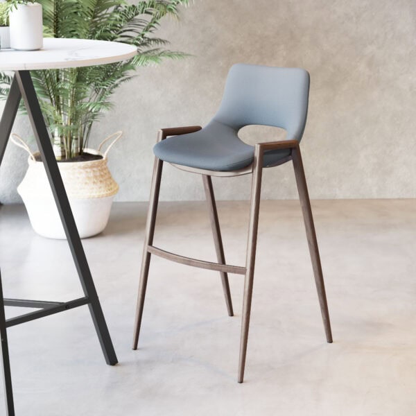Mid-Century Modern Barstool with Faux Leather and Walnut Finish (Set of 2)
