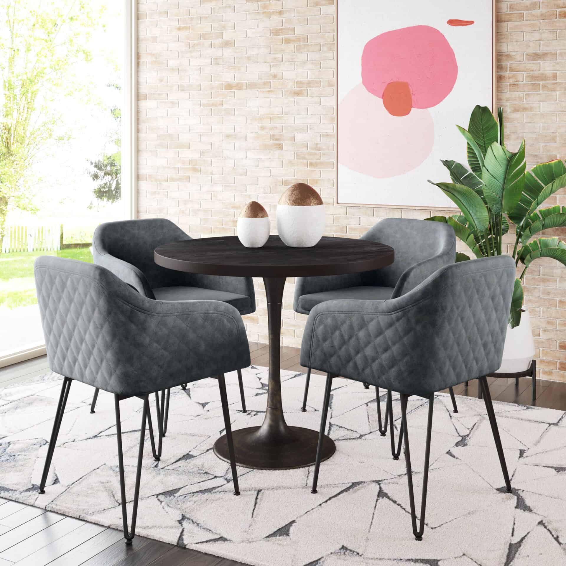 Vintage Gray Faux Leather Dining Chair with Armrest Support (Set of 2) 2 Vintage Gray Faux Leather Dining Chair with Armrest Support (Set of 2) - Image 2