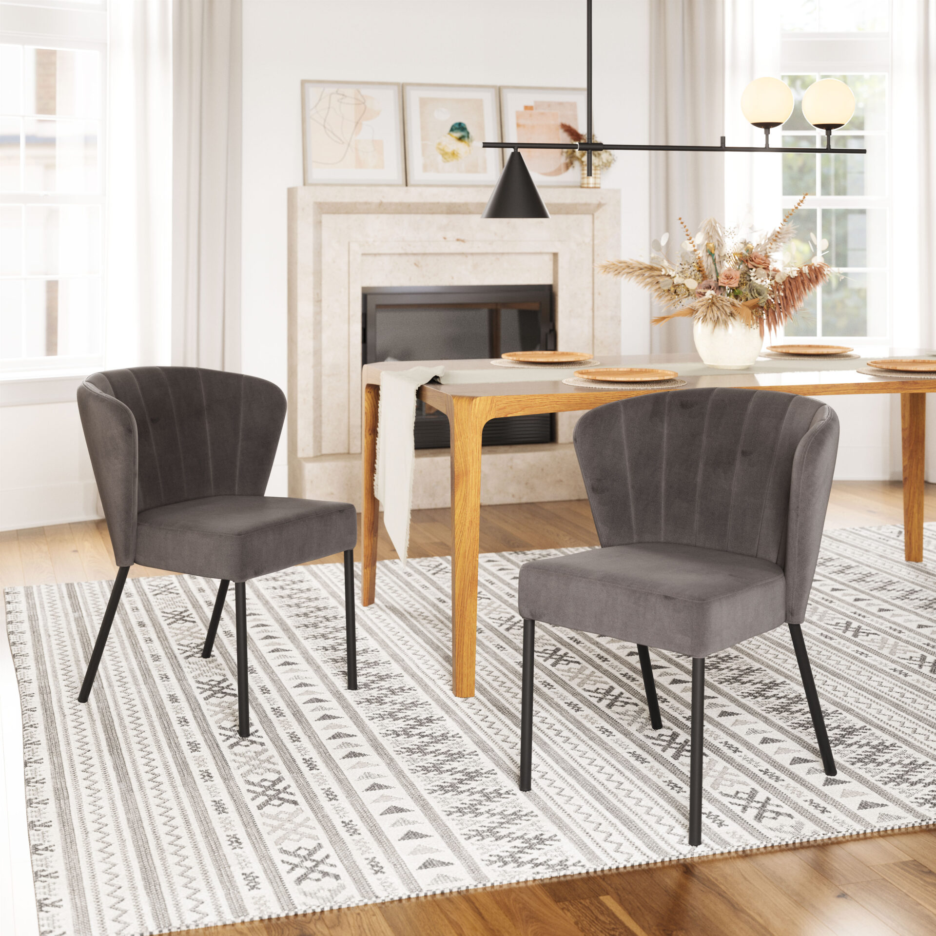 Gray Velvet Stackable Dining Chair with Steel Legs (Set of 2) 1 Gray Velvet Stackable Dining Chair with Steel Legs (Set of 2)
