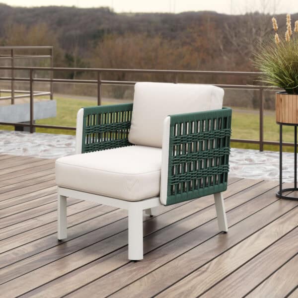 White Modern Armchair with Washable Cushion and Aluminum Legs