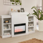 70 Inch Fireplace Media Console with Shelves and Bookcase