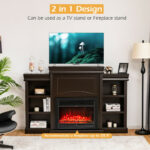 70 Inch Fireplace Media Console with Shelves and Bookcase