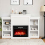70 Inch Fireplace Media Console with Shelves and Bookcase