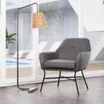 Modern Gray Vinyl Accent Chair with Steel Frame and Armrest Support