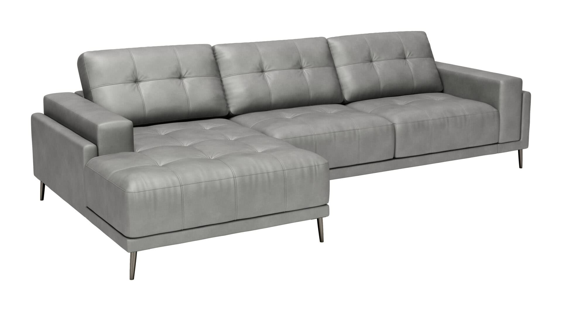 Modern Gray Leather Sectional with Steel Legs and Tufted Seat 1 Modern Gray Leather Sectional with Steel Legs and Tufted Seat