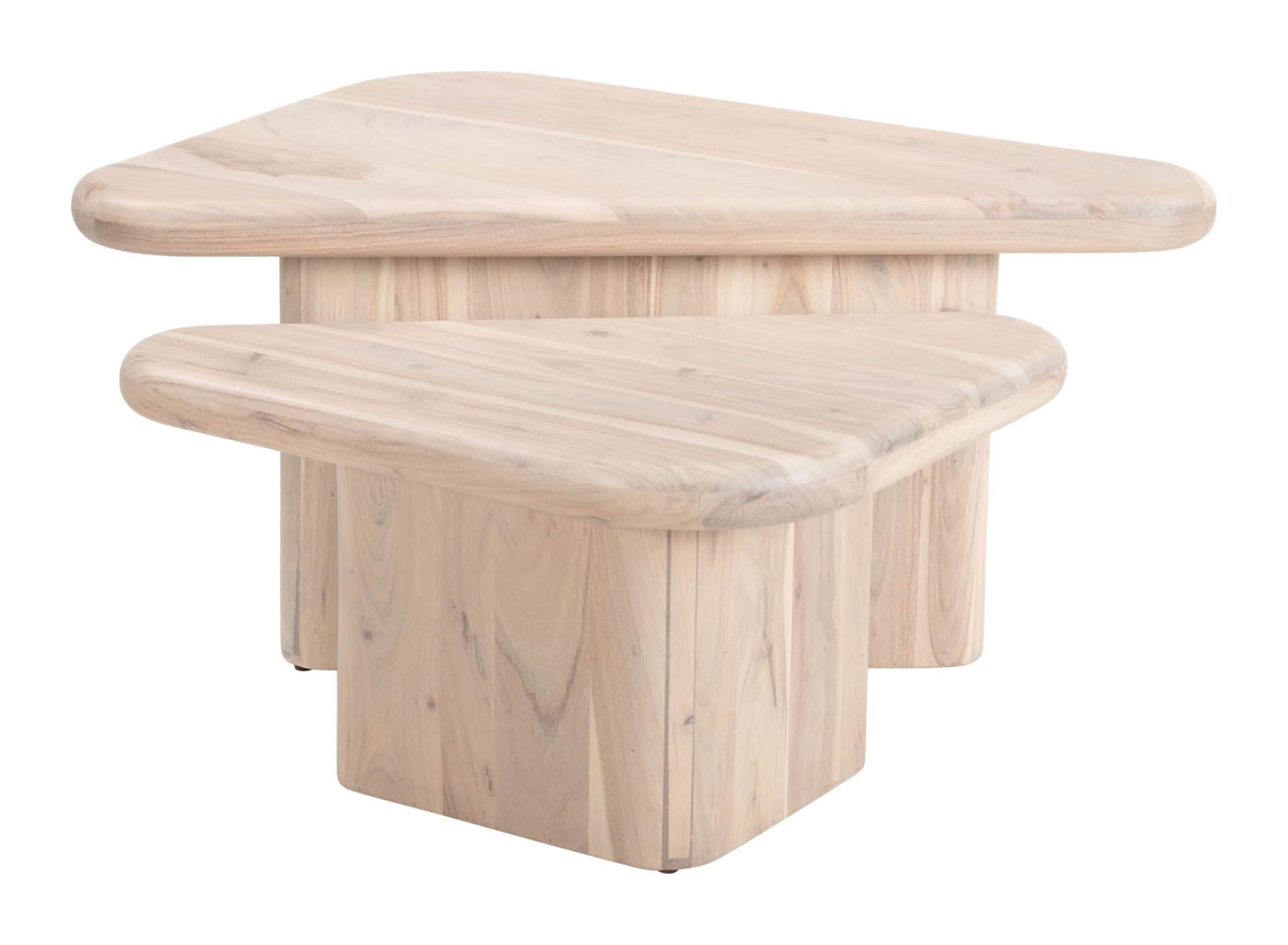 Natural Acacia Wood Boho Coffee Table Set with Triangular Tops (Set of 2) 4 Natural Acacia Wood Boho Coffee Table Set with Triangular Tops (Set of 2) - Image 4