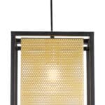 Gold and Black Ceiling Lamp with Steel Frame and Perforated Shade