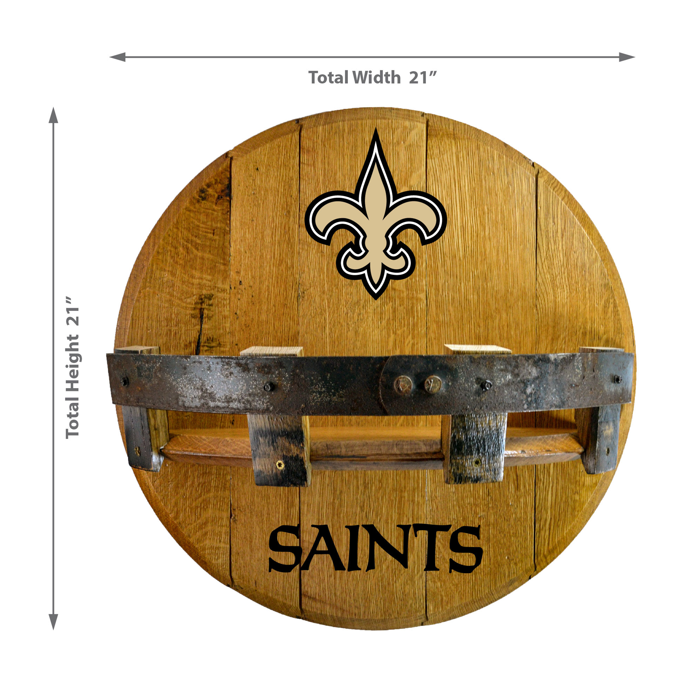 new orleans saints oak whiskey barrel bar shelf