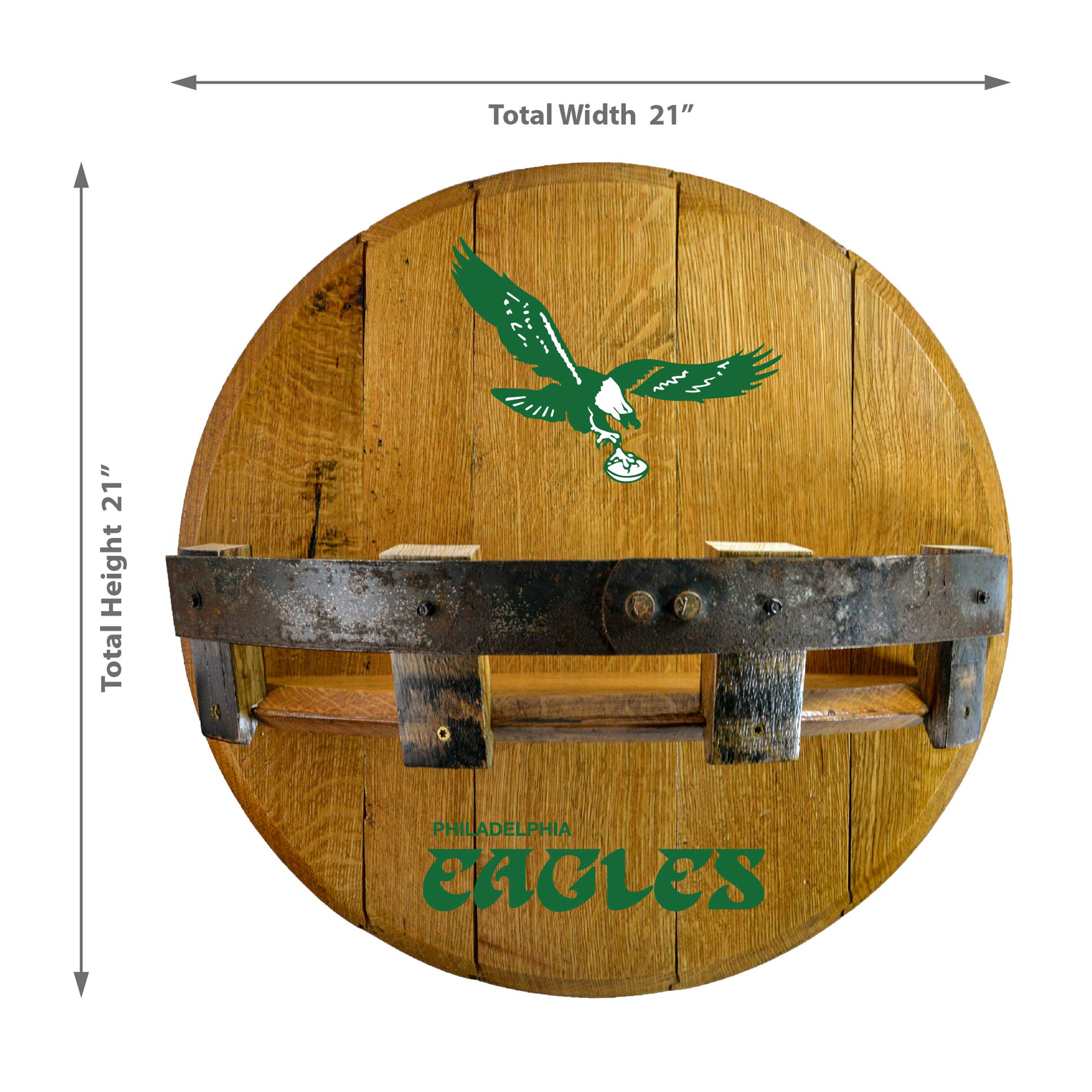 vintage philadelphia eagles oak whiskey barrel bar shelf