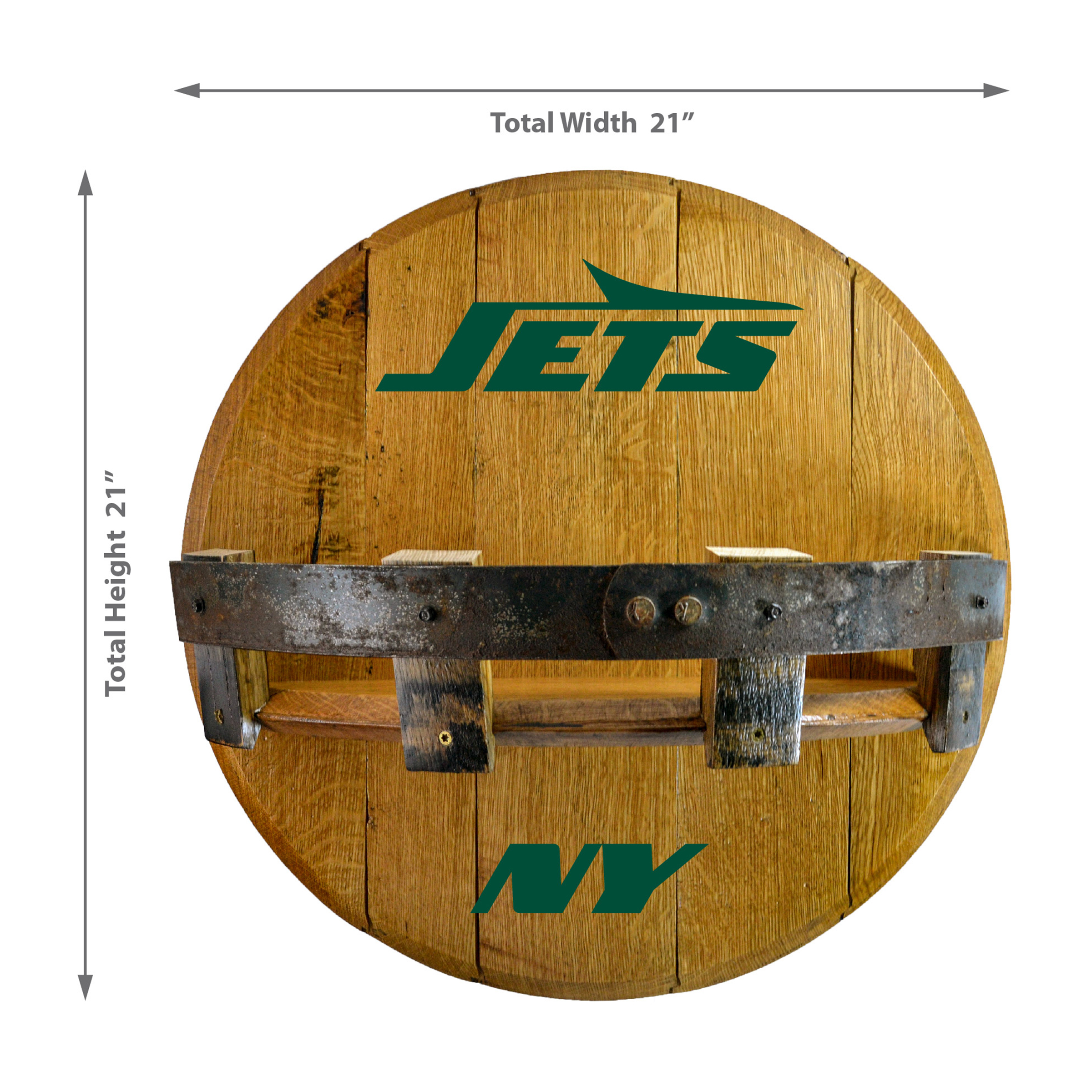 new york jets nfl oak whiskey barrel bar shelf
