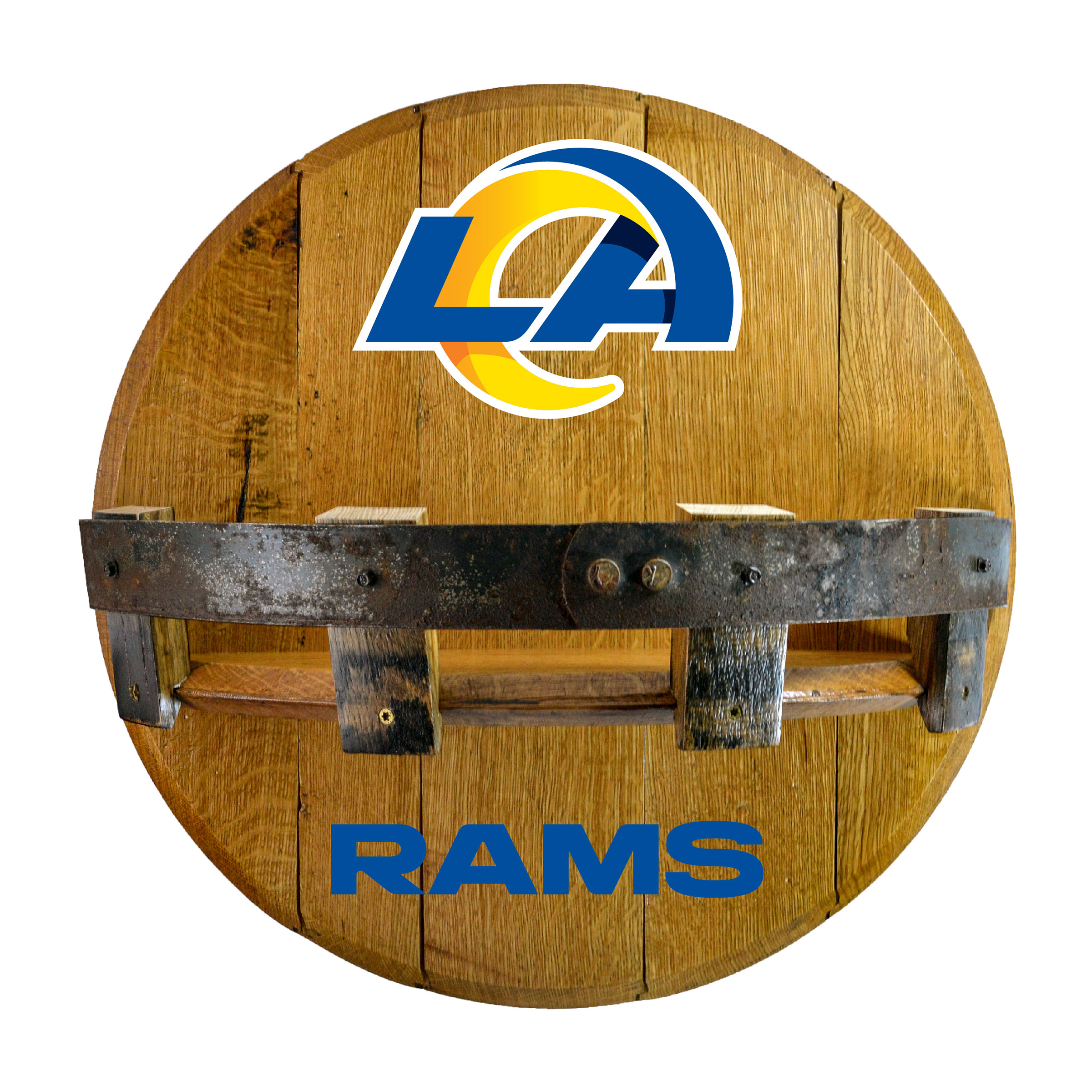 los angeles rams oak whiskey barrel bar shelf